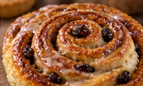 Glazed Chelsea bun with raisins