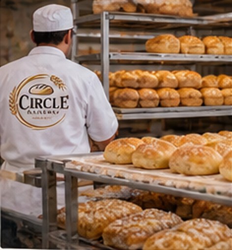 Circle Bakery baker loading trays of fresh rolls